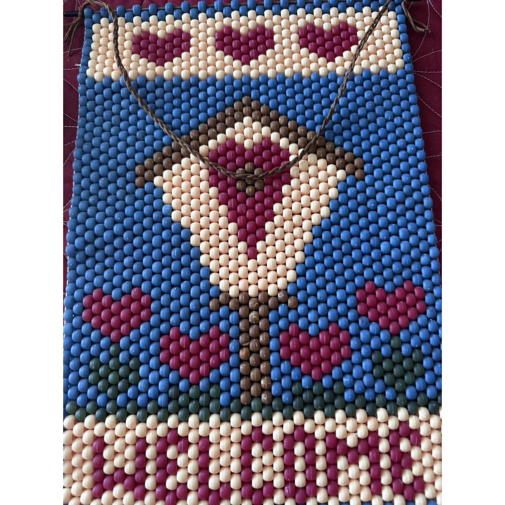 Vtg WELCOME SIGN 14"x10" Wal Beaded Hanging Birdhouse Hearts Farm Plaque - Picture 4 of 5